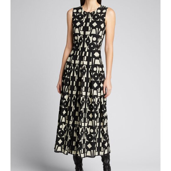 Akris Dresses & Skirts - Akris Kaleidoscope Print Maxi Dress Pleated Black White Geometric Wool Silk 6